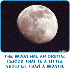 The moon has an orbital period that is a little shorter than a month.