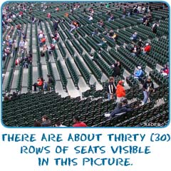 There are about thirty seats visible in this picture from a stadium.